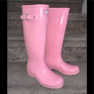Hunter Pink Gloss Tall Rubber rain snow boots sz 6